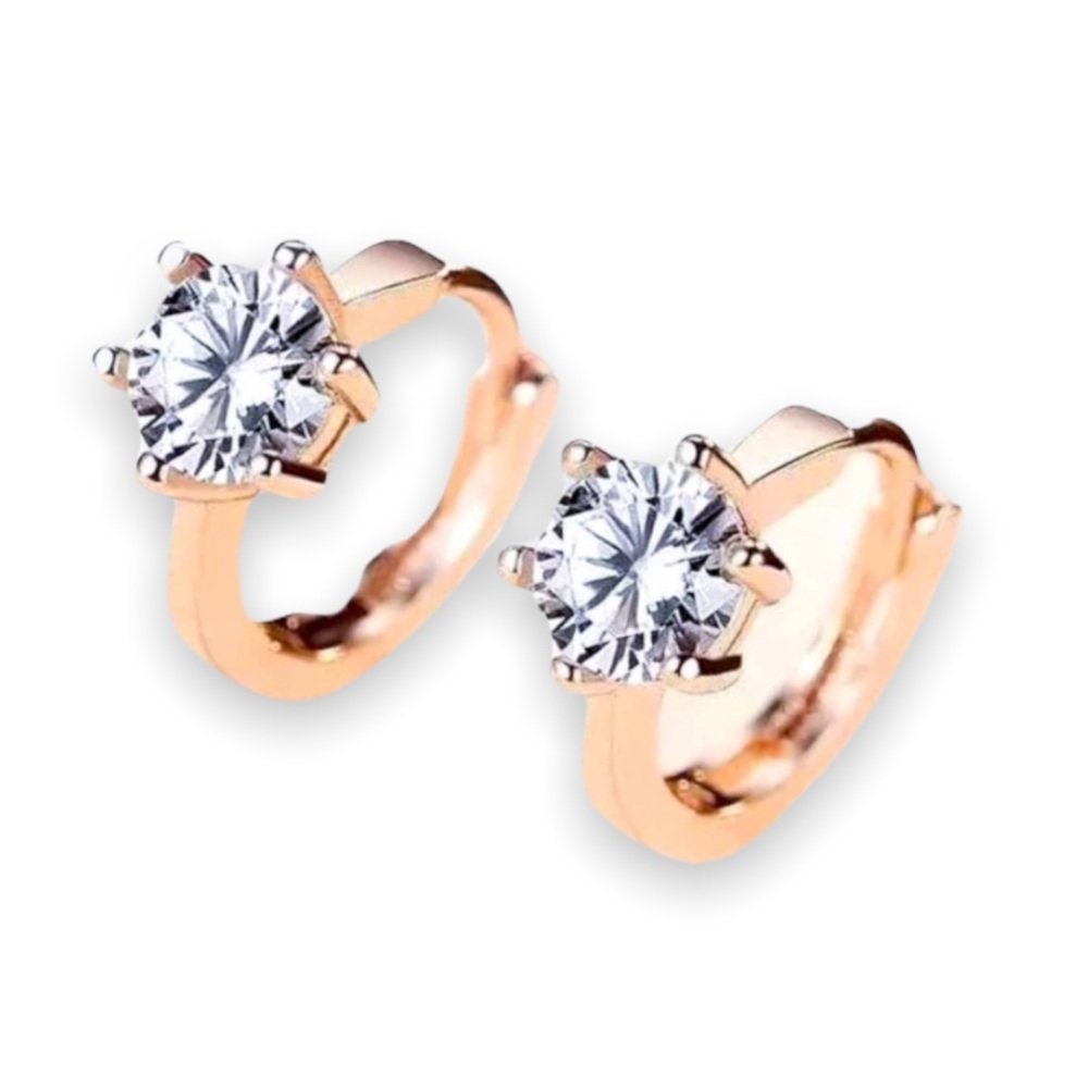 New 14k Gold Filled Geometric Circle Hoop Six-Claw White Sapphire Earrings - Picture 3 of 17